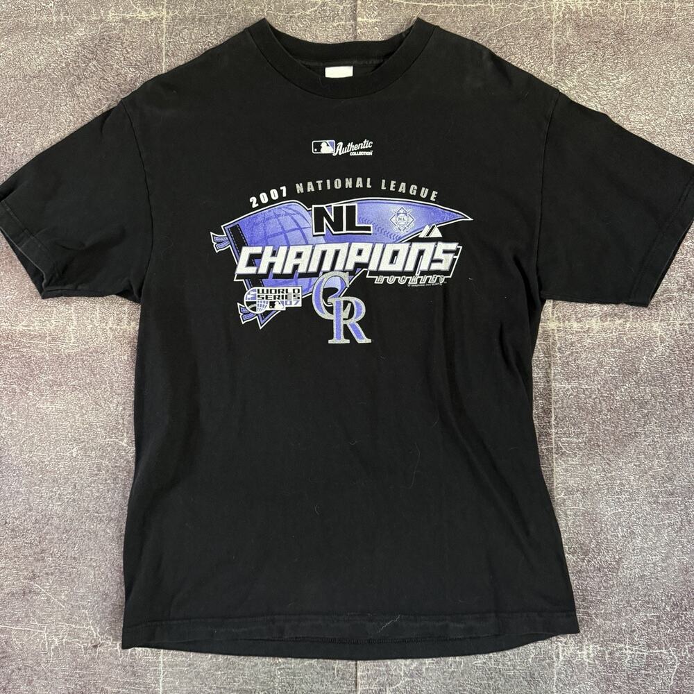 Men's Vintage Y2K Colorado Rockies Rocktober Black NL Champions T Shirt Tee Sz L